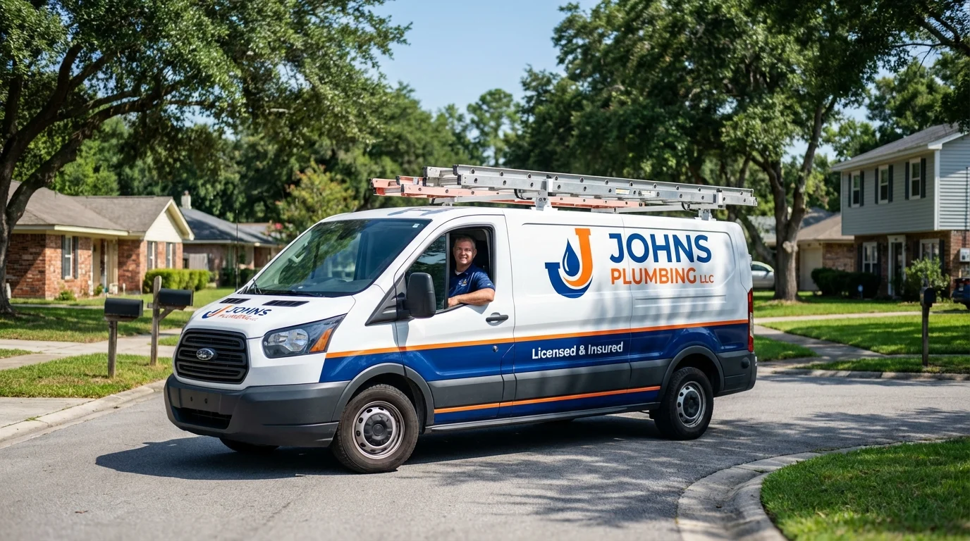Johns Plumbing LLC service van in Dakota City, IA
