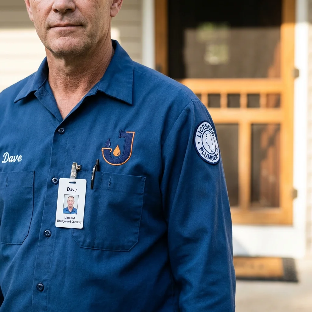 Licensed plumber showing ID badge in Dakota City, IA